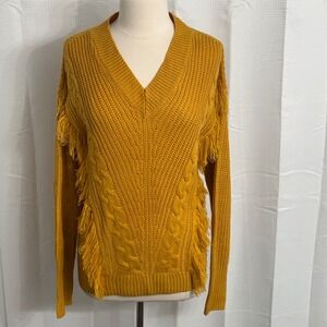 Cato Long Sleeve Textured Cable Knit Pattern w/ Fringed Sweater